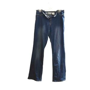 Y2K Ultra Low Rise Medium Wash Denim Boot Cut Jeans Zip Frayed Waist Accents W 4